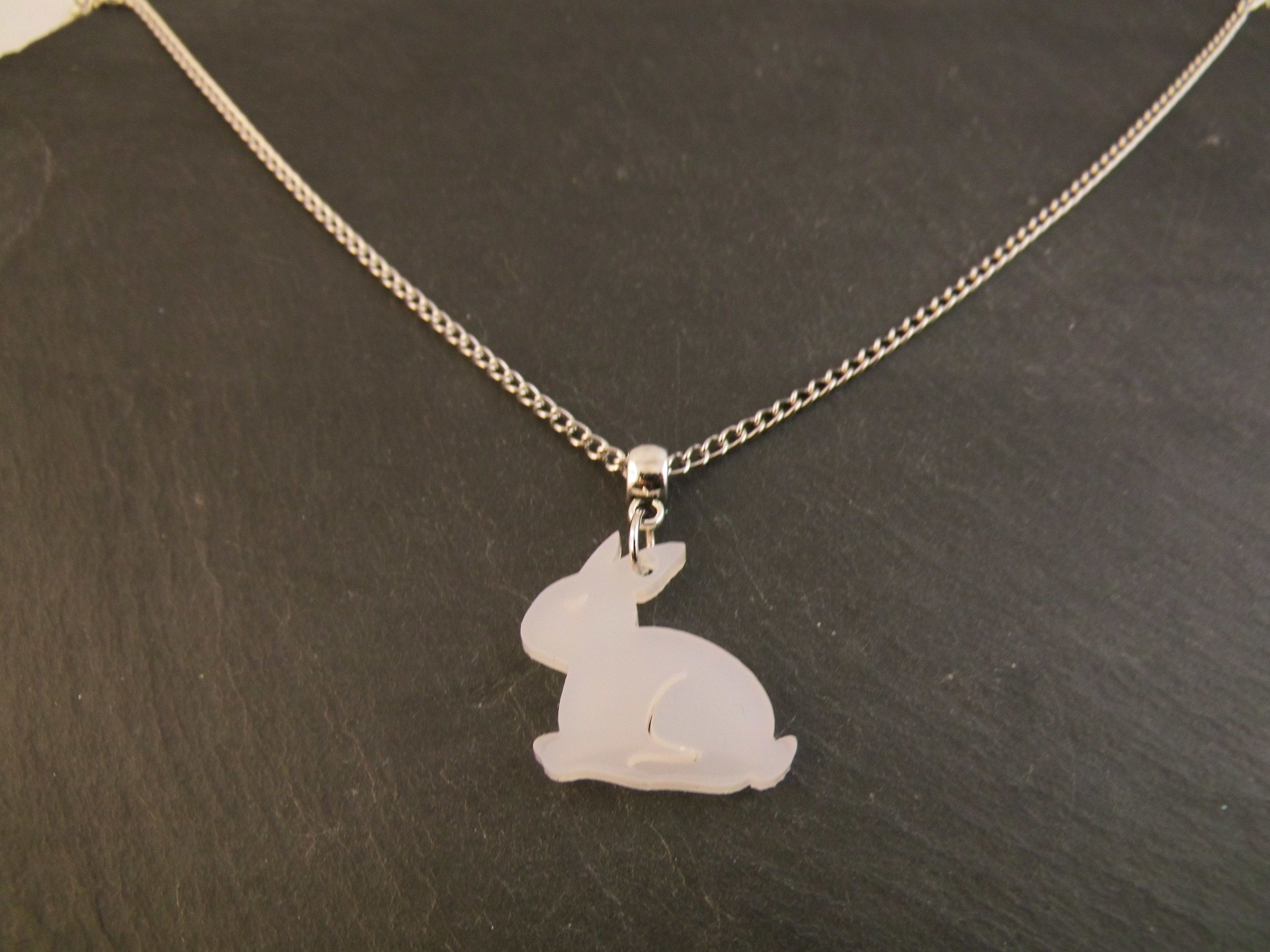 925er Echt Silber Kette mit Hase Anhänger weiß
